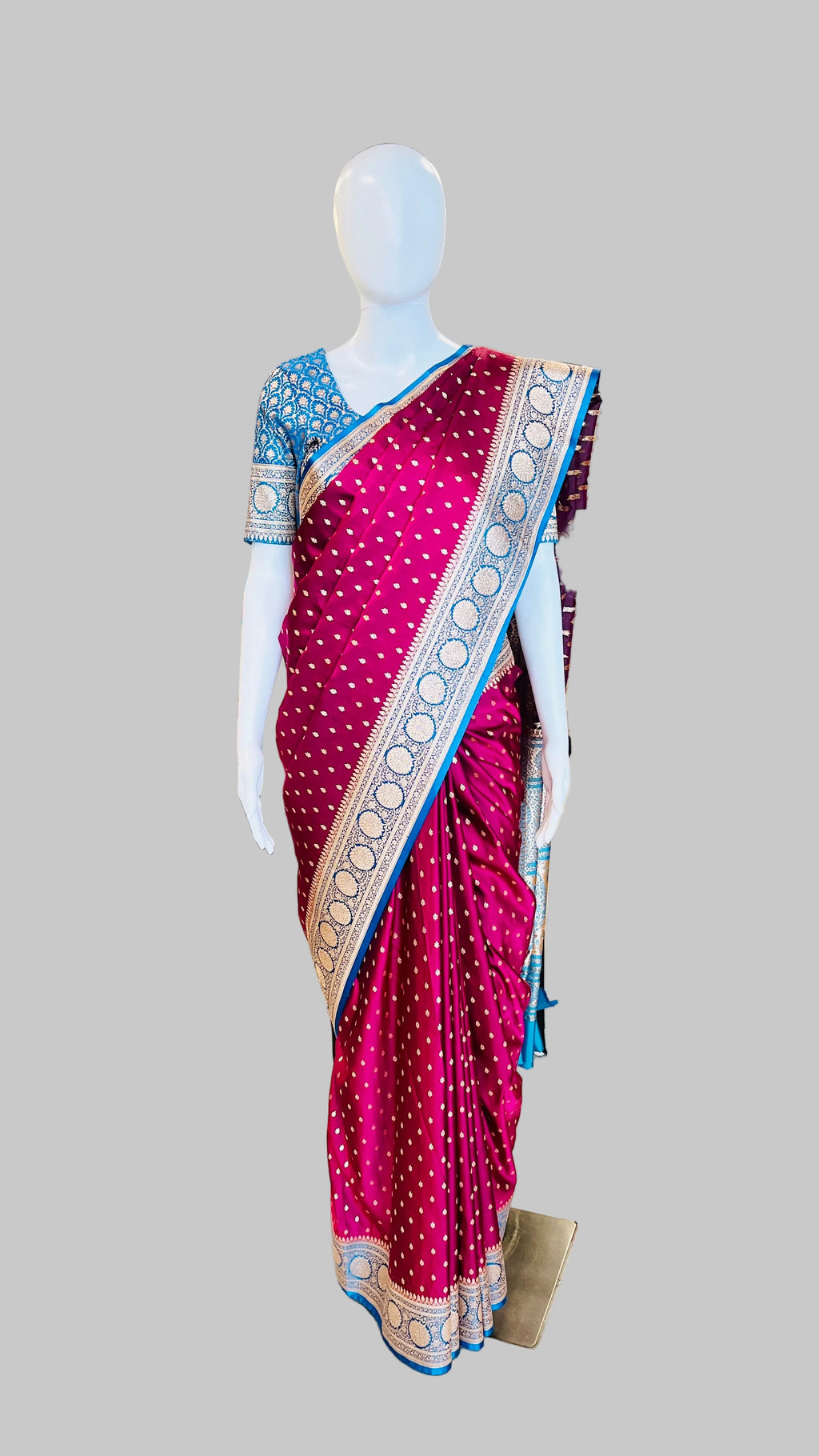 Magenta &  Blue Banarasi Silk Saree