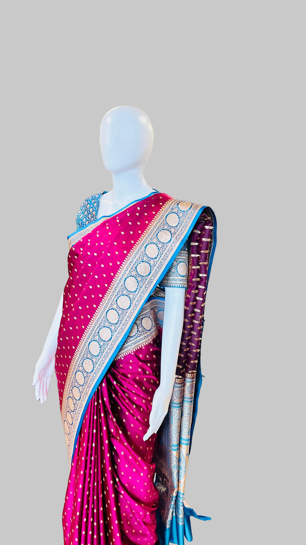 Magenta &  Blue Banarasi Silk Saree