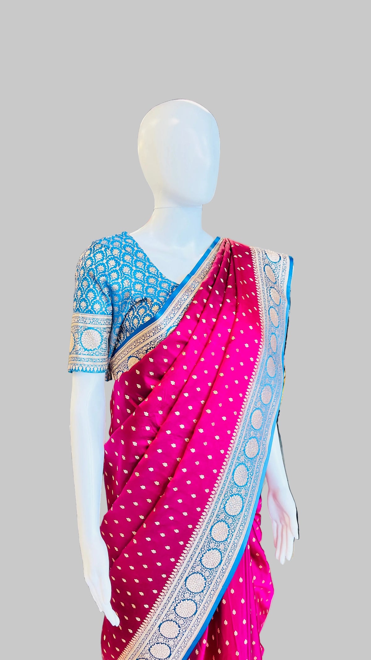 Magenta &  Blue Banarasi Silk Saree