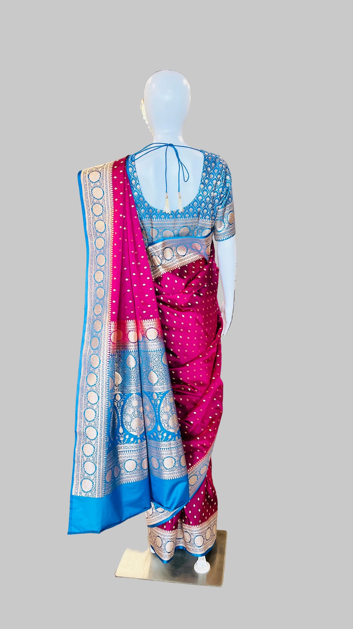 Magenta &  Blue Banarasi Silk Saree