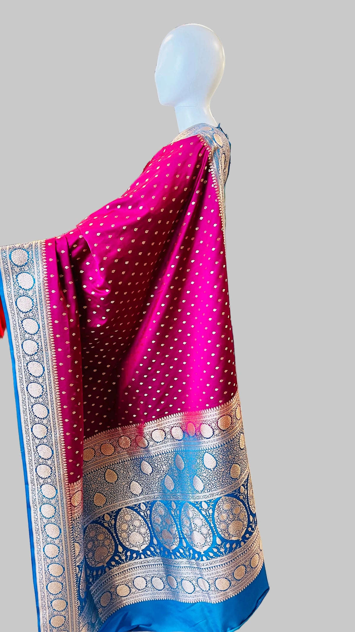 Magenta &  Blue Banarasi Silk Saree