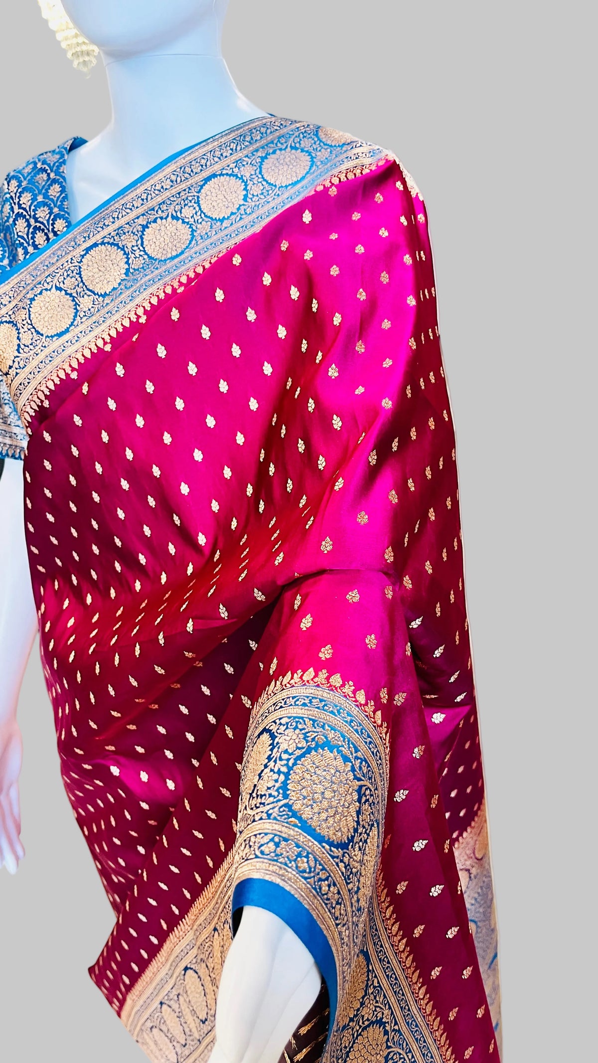 Magenta &  Blue Banarasi Silk Saree