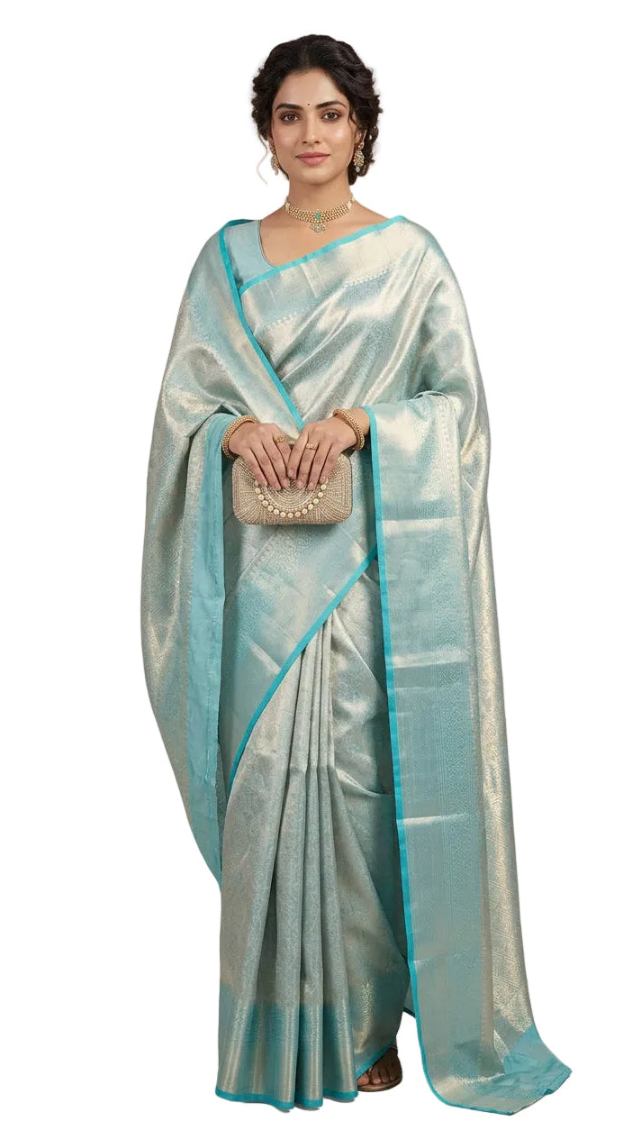 Sky-Blue Tissue Silk Saree