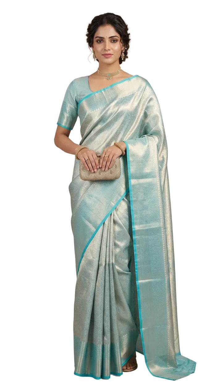 Sky-Blue Tissue Silk Saree