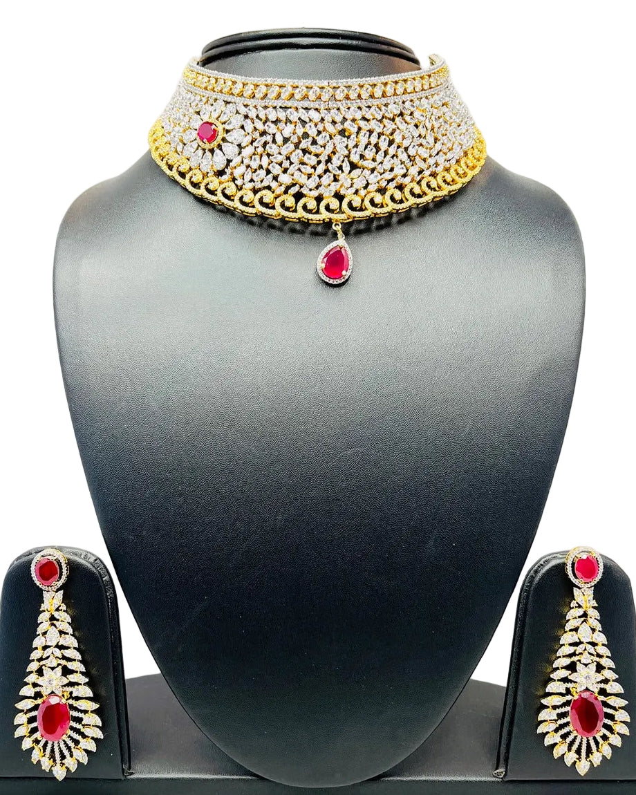 American Diamond Chocker Necklace Set