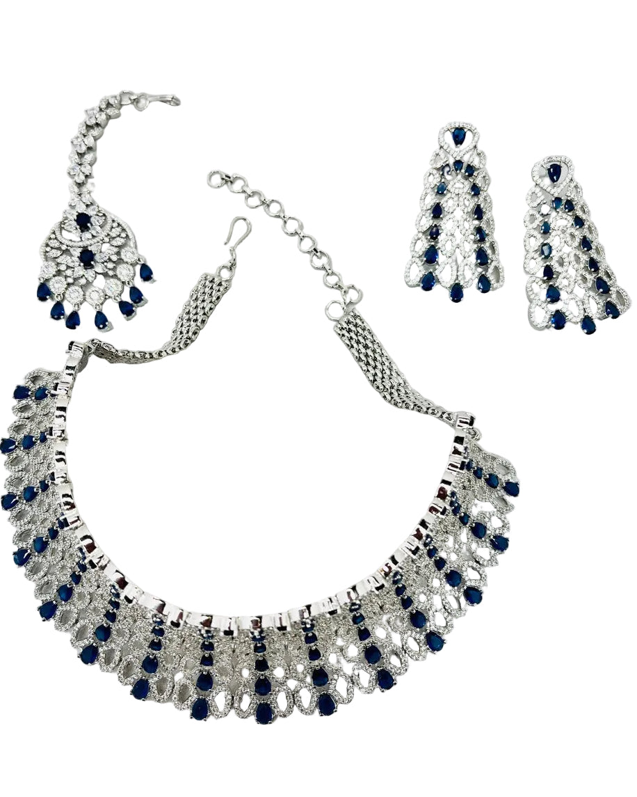Blue American Diamond Necklace Set