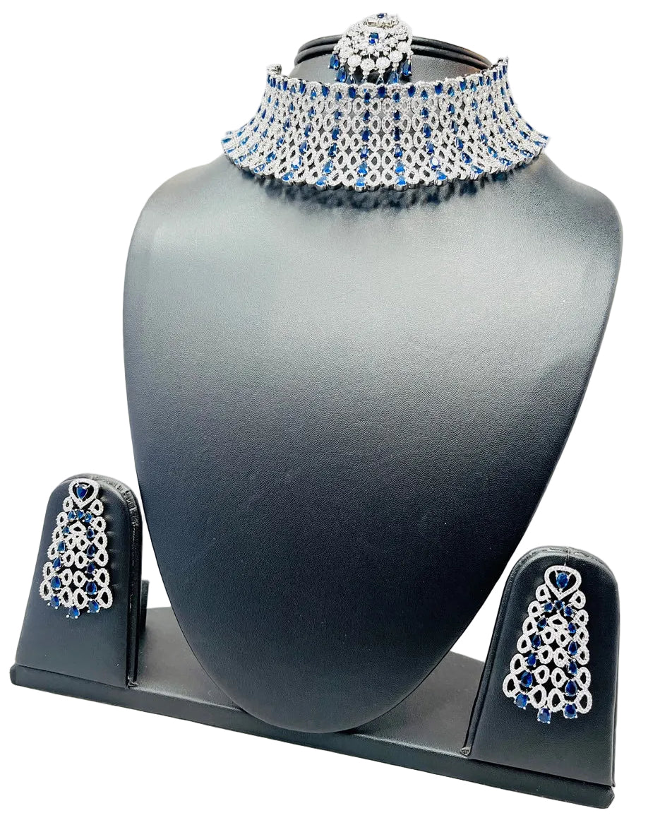 Blue American Diamond Necklace Set