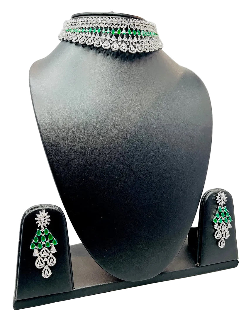 Green American Diamond Necklace Set