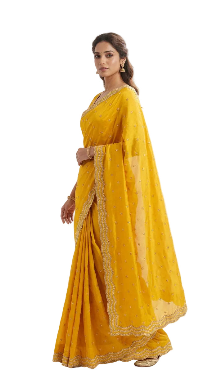 Mustard Yellow Color Saree