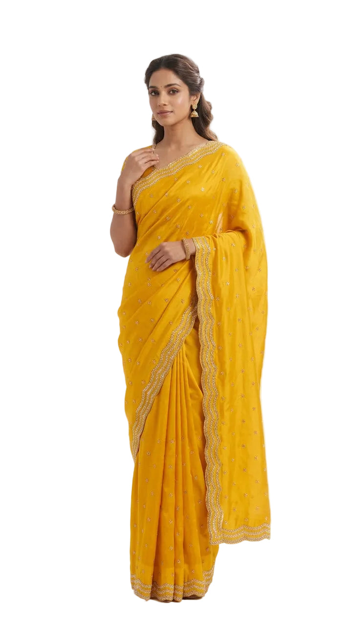 Mustard Yellow Color Saree