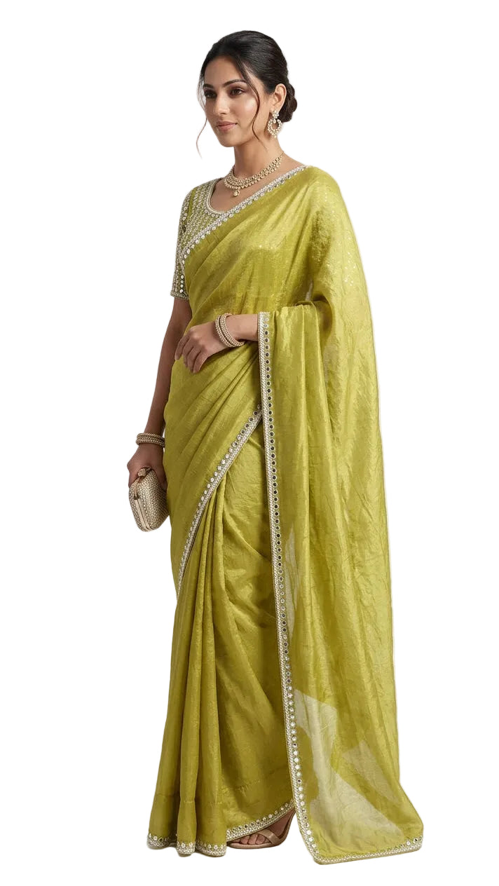 Olive Green Color Saree