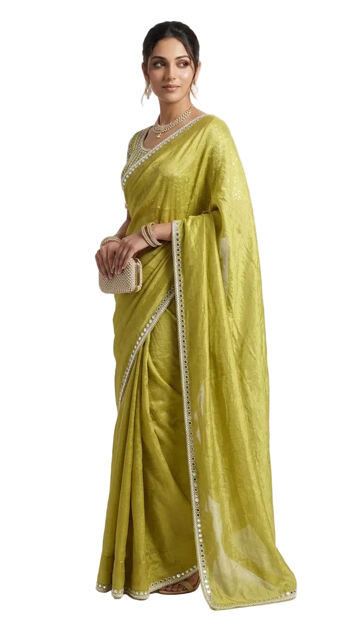 Olive Green Color Saree