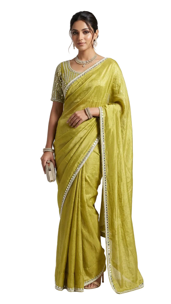 Olive Green Color Saree