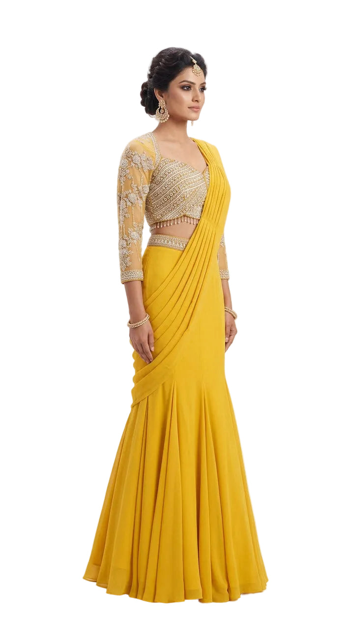 Indo-Western Pre-Draped Saree Set