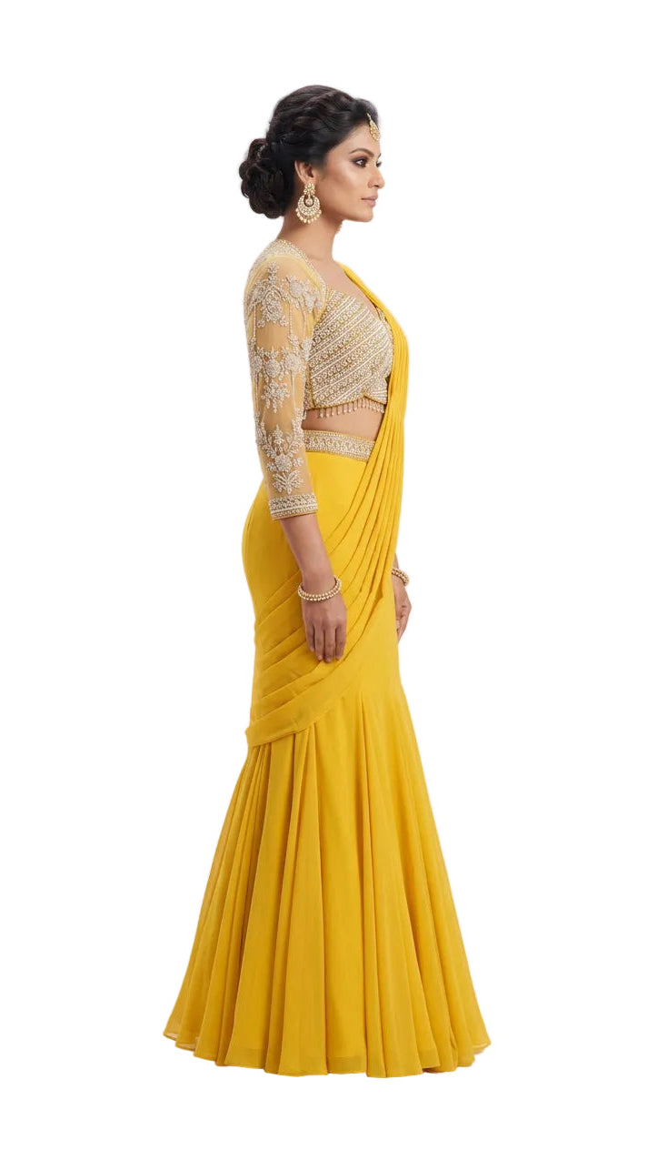 Indo-Western Pre-Draped Saree Set