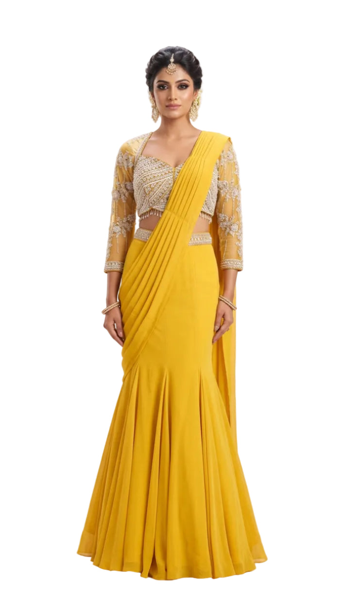 Indo-Western Pre-Draped Saree Set