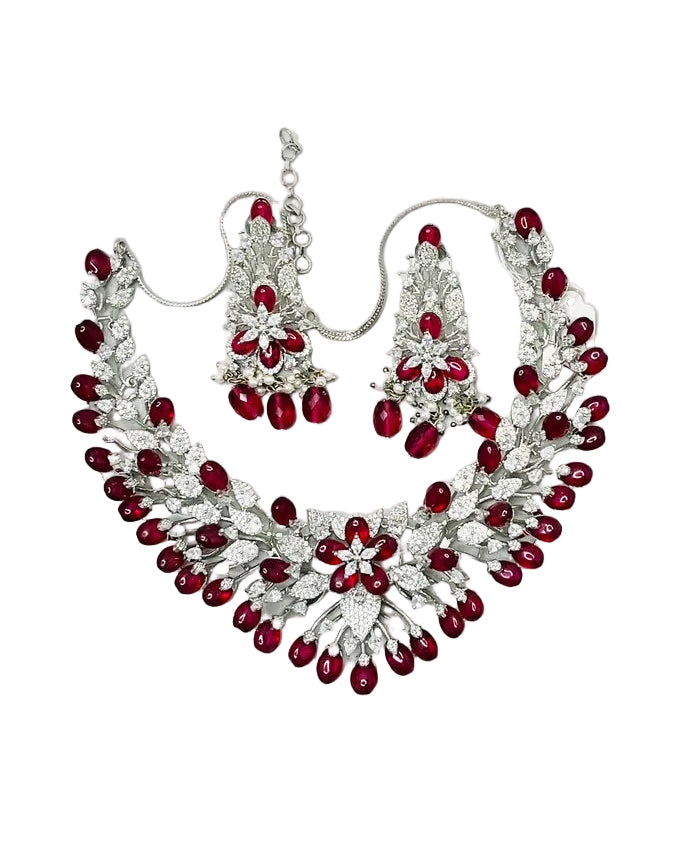 American Diamond Red Pearl Set