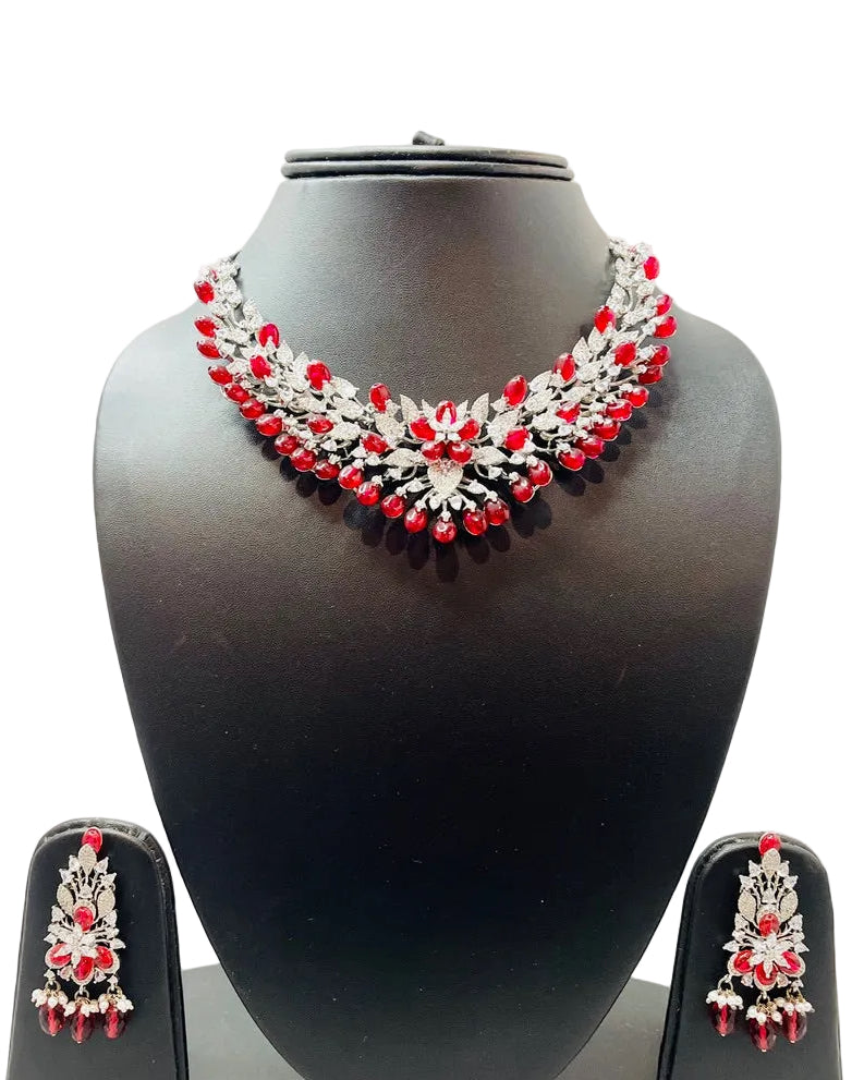 American Diamond Red Pearl Set
