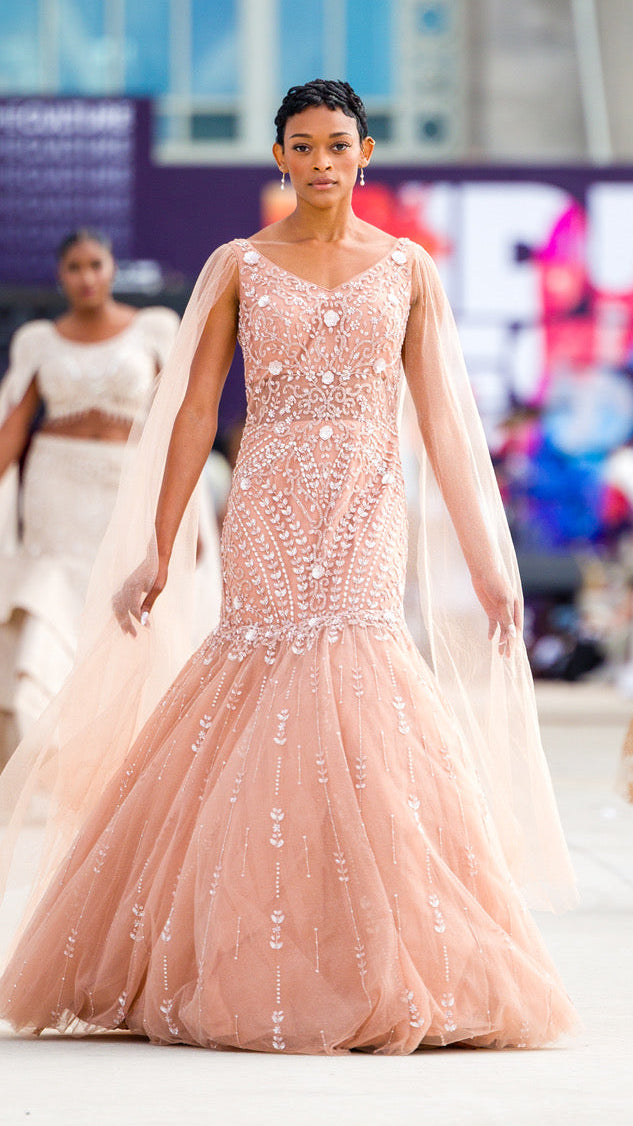 chinese dress ladies Luxury Light Pink Mermaid Lace Beaded Evening Dress LA72910 Blush Pink / 8