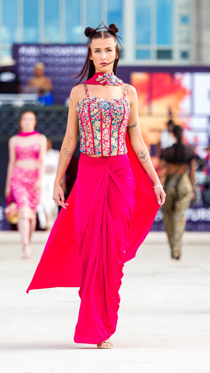 Dark Pink Corset Ready-made Saree