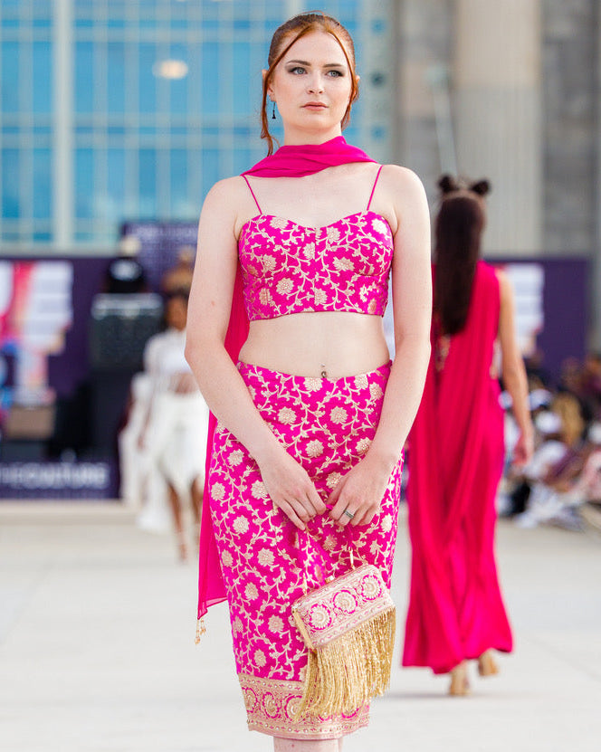 Fuchsia Banarasi Silk Clutch