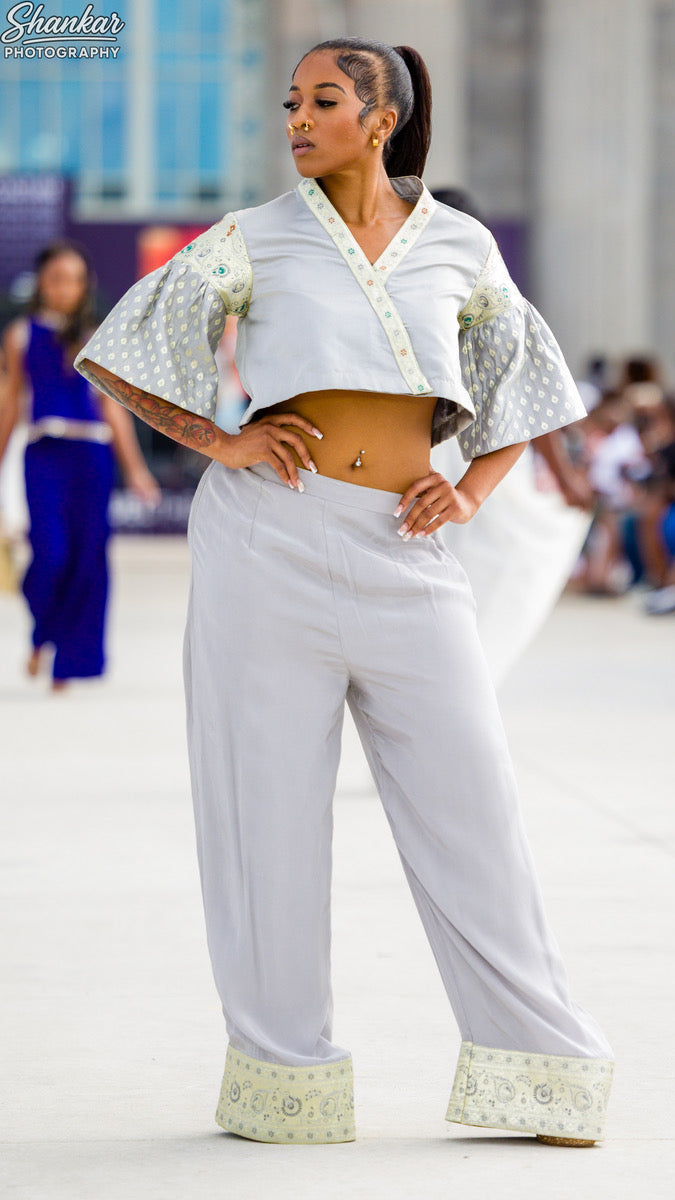 Grey Crop Top & Pant Set