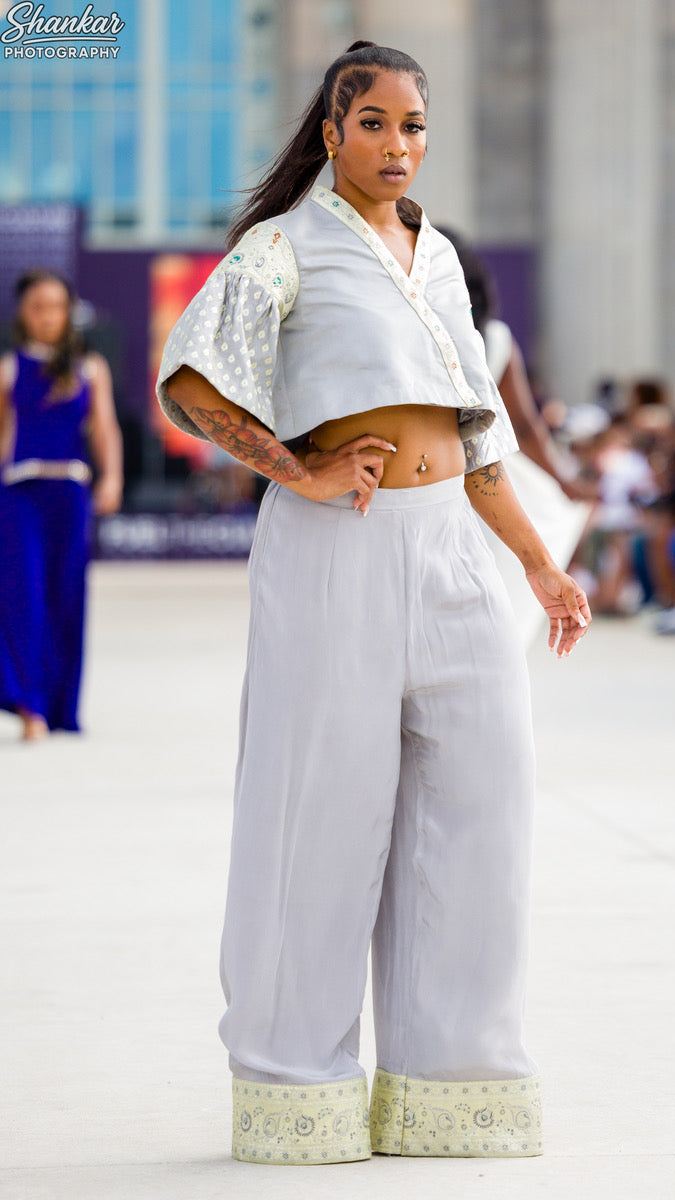 Grey Crop Top & Pant Set