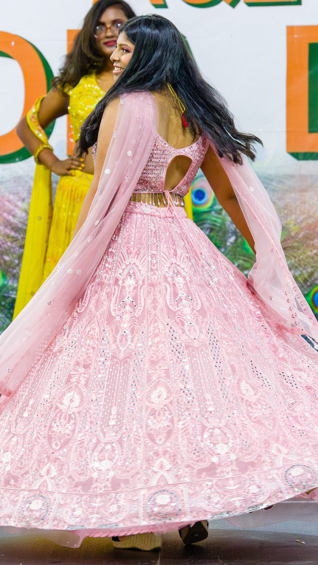 Pink Embroidered Lehnga with Beads