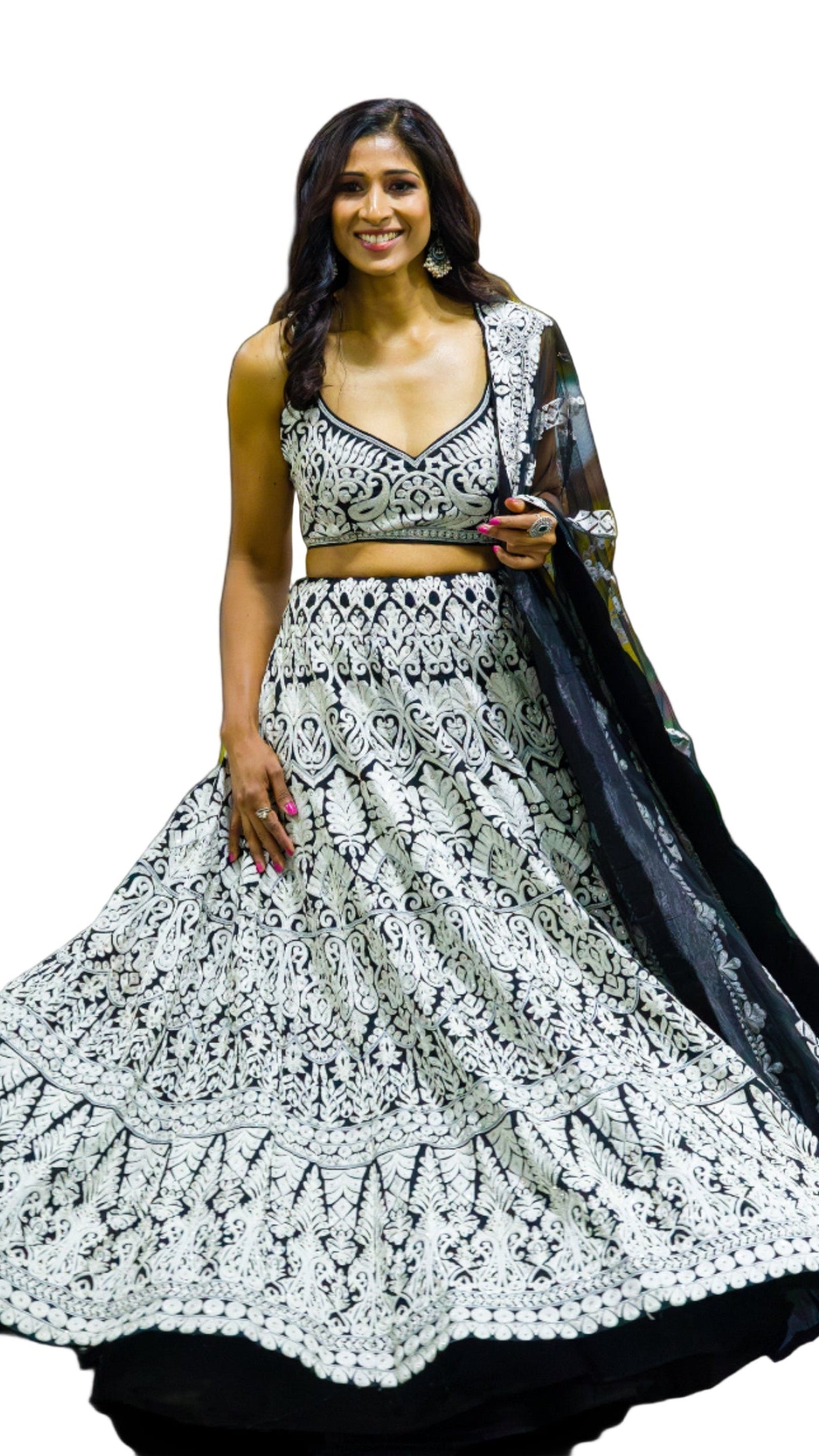 Black and White Embroidered Lehnga
