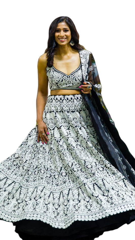 Black and White Embroidered Lehnga