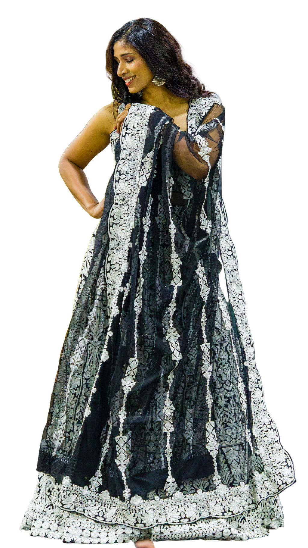 Black and White Embroidered Lehnga