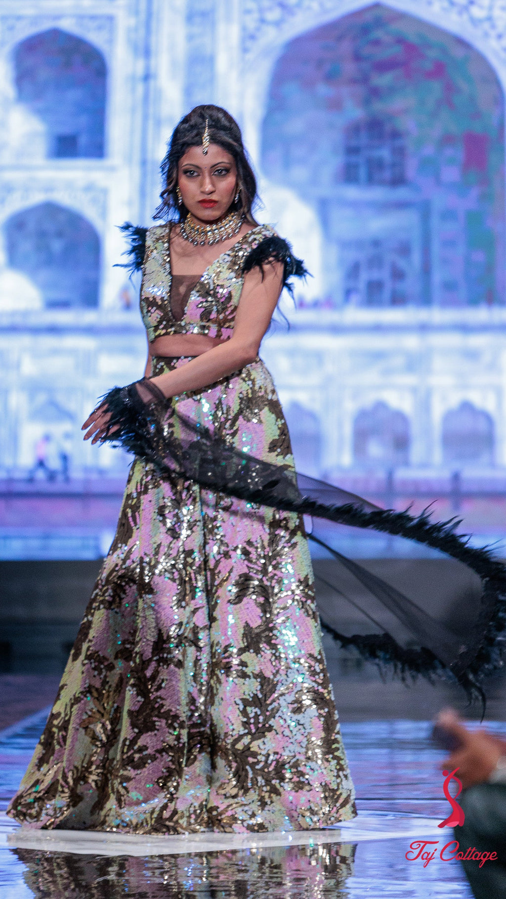 Sequin  Lehnga with Black Feathers
