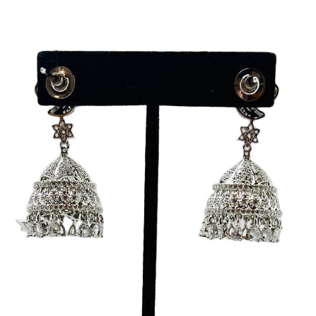 Fancy Silver and Kundan Jhumki Earrings