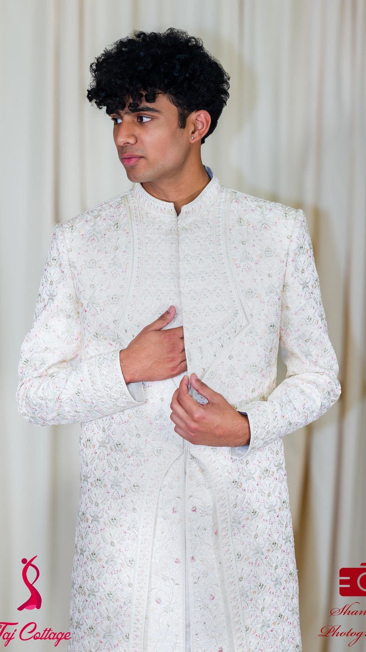 White Embroidered Sherwani Set