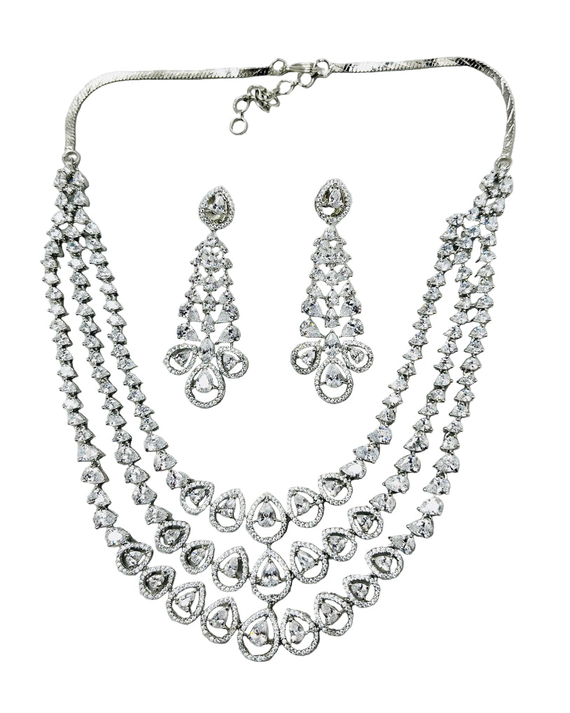 Three-Layered American Diamond Necklace Set