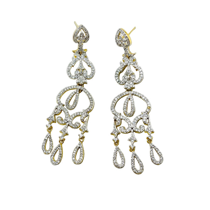 Gold Rhinestone Drop-Down Earrings