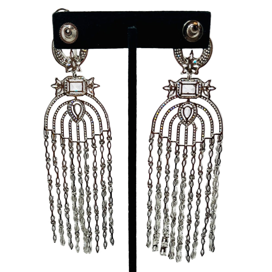 Fancy Silver Rhinestone Earrings