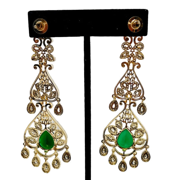 Green Emerald Gold Earrings