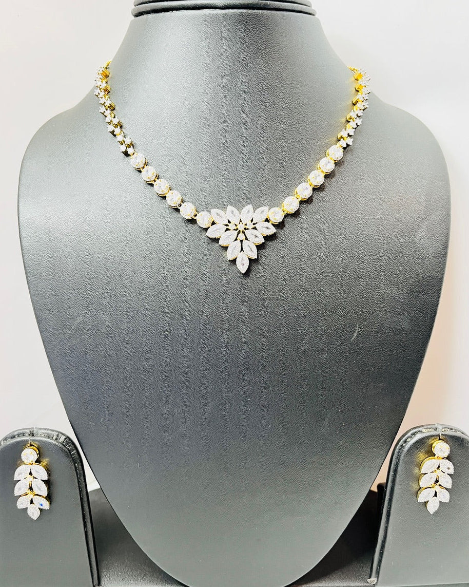 Gold American Diamond Necklace Set