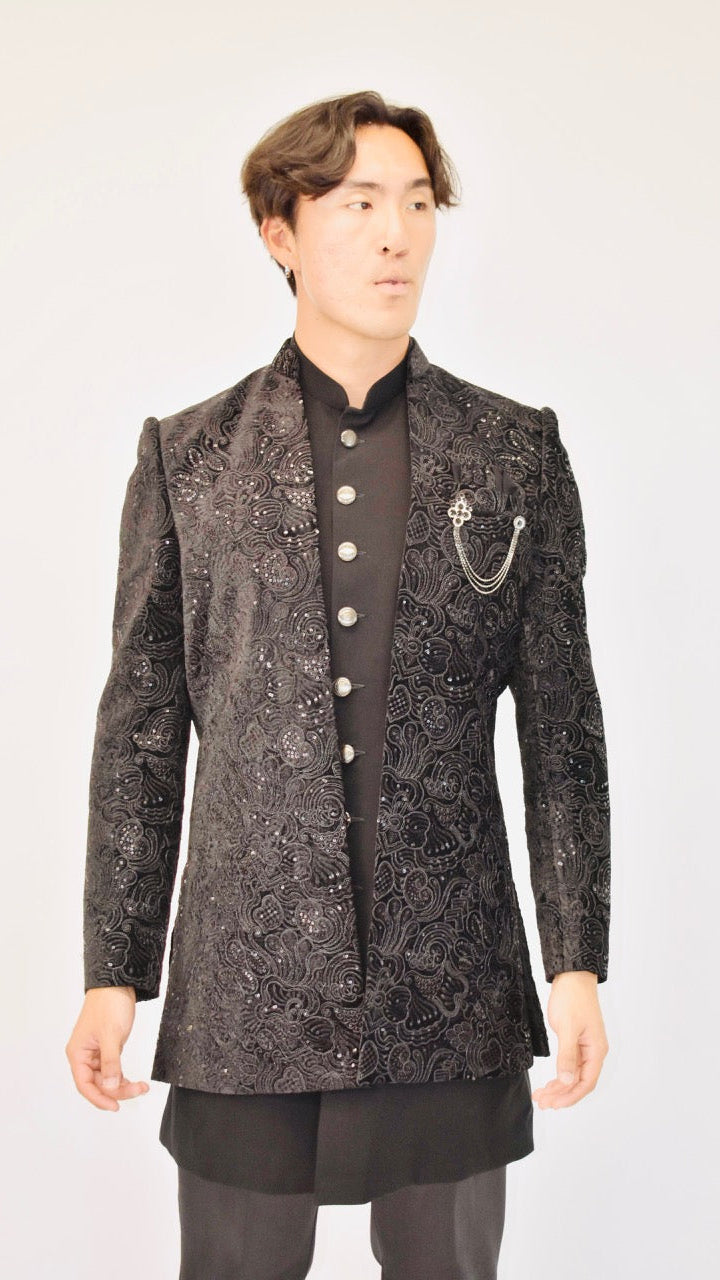 Black Indo-Western Sherwani Set