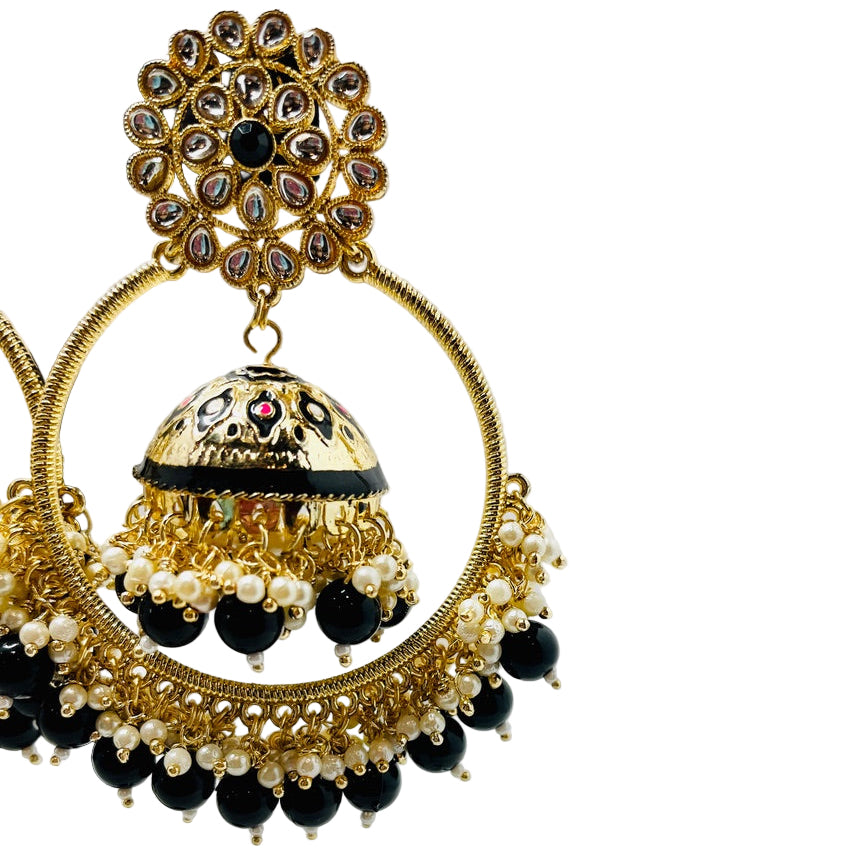 Fancy Black & Gold Jhumka Earrings