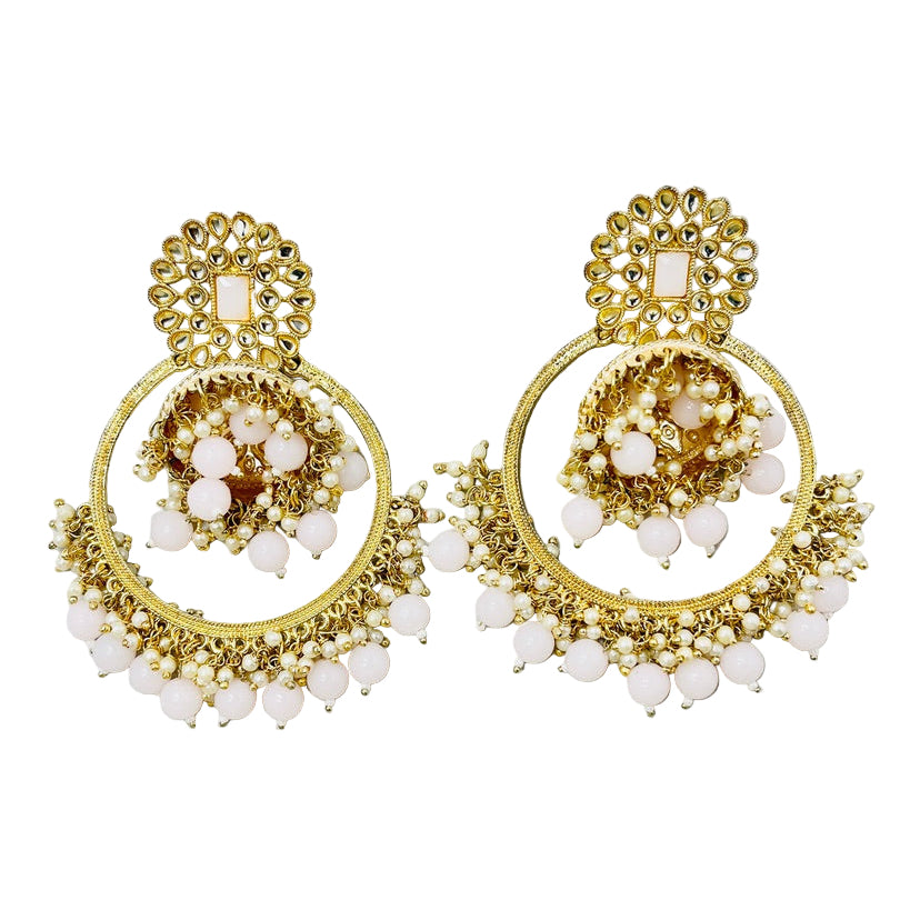 Fancy Gold & Light Pink Jhumka Earrings