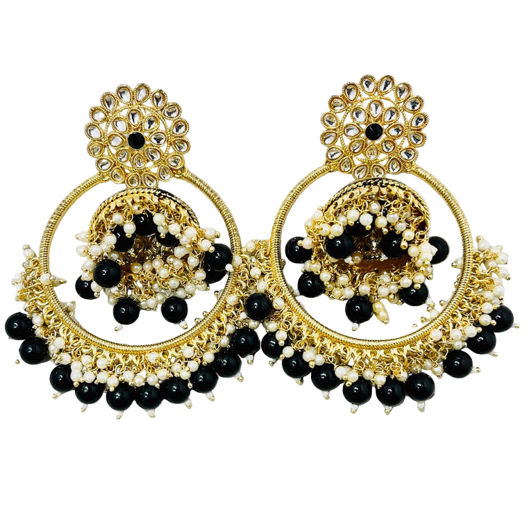 Fancy Black & Gold Jhumka Earrings