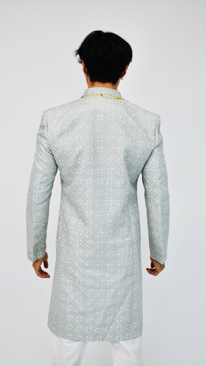 Light Grey Sherwani Set with Pearls