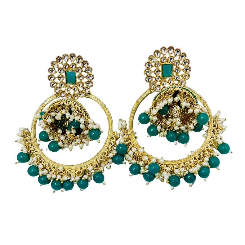 Fancy Green & Gold Jhumka Earrings