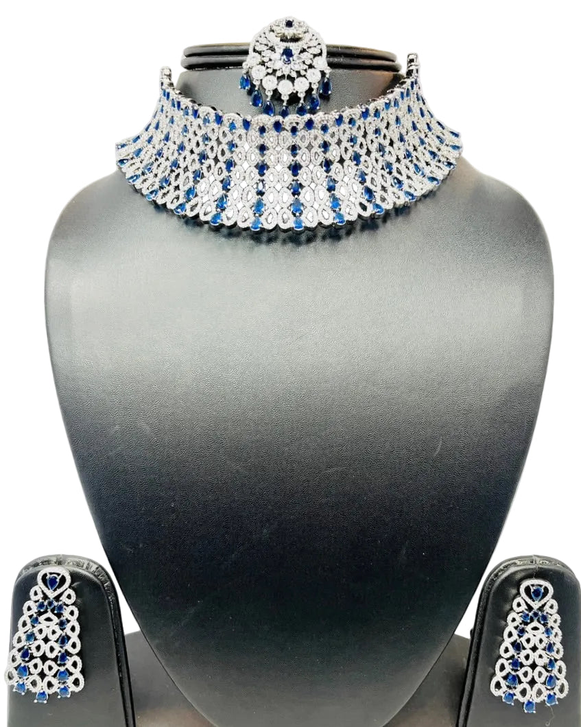 Blue American Diamond Necklace Set