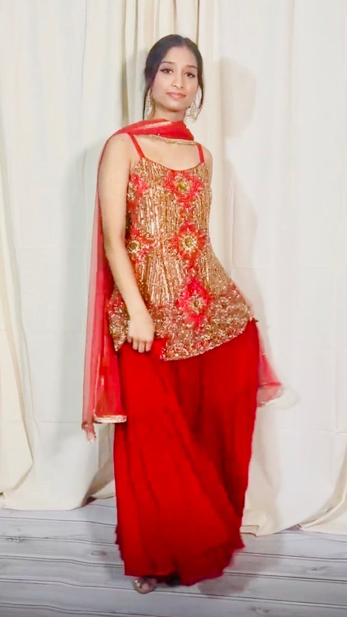 Red Embroidered Lehnga Set
