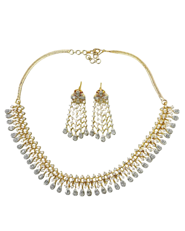 Golden American Diamond Necklace Set