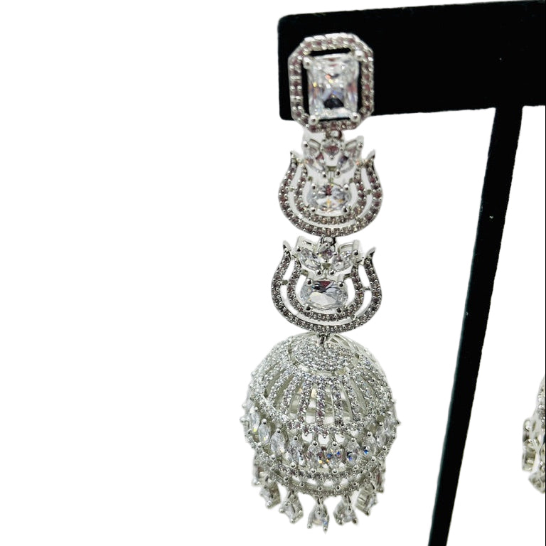 Fancy American Diamond Silver Earrings