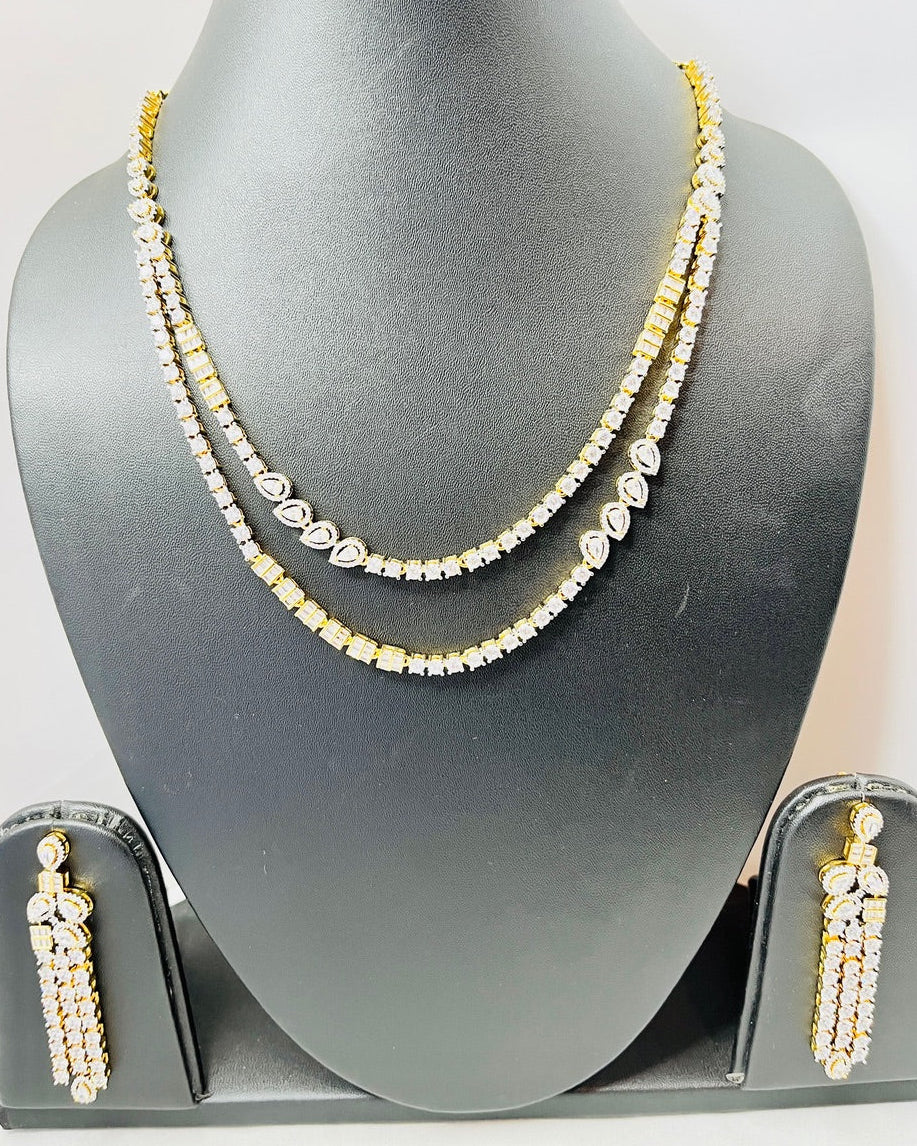 Double-Layered American Diamond Necklace Set